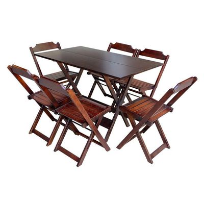 Kit 3 Conjuntos De Mesa Dobravel Com 6 Cadeiras De Madeira 120X70 Para Restaurante E Bar - Imbuia