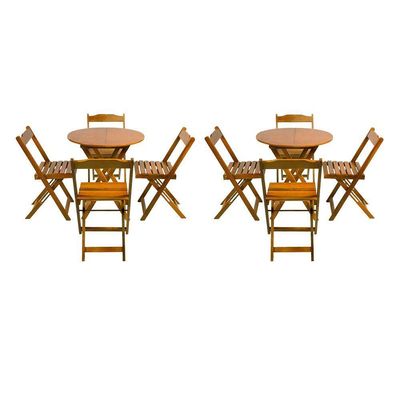 Kit 2 Jogos De Mesa Dobravel Com 4 Cadeiras Tampo Redondo 70X70 Mel - Amarelo