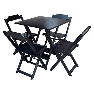 Jogo De Mesa Dobravel 70X70 Em Madeira Padrão Com 4 Cadeiras - Preto - Marrom