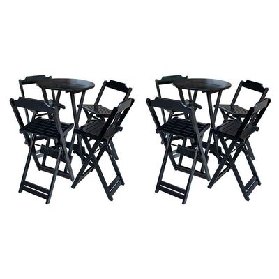 Kit 2 Jogos De Mesa Bistrô De Madeira Com 4 Cadeiras Dobravel Preto - Preto