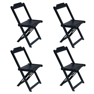 Conjunto Jogo De Mesa Com 4 Cadeiras De Madeira Dobravel 70X70 Preto - Preto