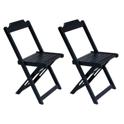 Conjunto De Mesa Dobravel Com 2 Cadeiras De Madeira 70X70 Pratica - Preto - Marrom