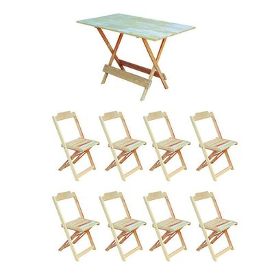 Conjunto Mesa De Madeira Dobravel 120X70 Sem Pintura/Crua 8 Cadeiras - Marrom