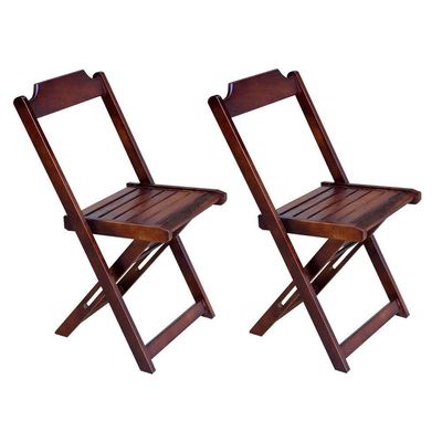Conjunto De Mesa Dobravel Com 2 Cadeiras De Madeira 70X70 - Imbuia - Marrom