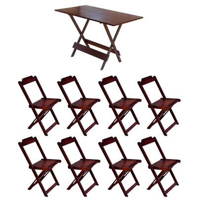 Conjunto Mesa De Madeira Dobravel 120X70 Imbuia 8 Cadeiras - Marrom