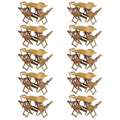Kit 10 Conjuntos De Mesa Com 4 Cadeiras De Madeira Dobravel 120X70 Mel - Amarelo