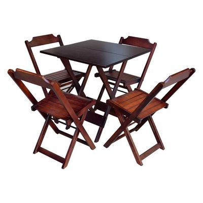 Kit 2 Jogos De Mesa Com 4 Cadeiras De Madeira Dobravel 60X60 - Imbuia - Marrom