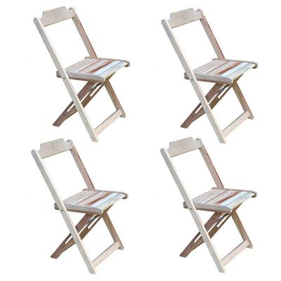 Conjunto De Mesa Com 4 Cadeiras De Madeira Dobravel 120X70 Sem Pintura/Crua - Marrom