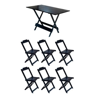 Conjunto Mesa De Madeira Dobravel 120X70 Preto 6 Cadeiras - Preto