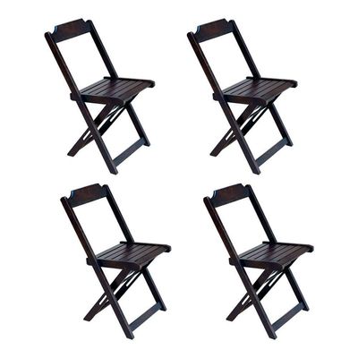 Jogo De Mesa Dobravel 70X70 Em Madeira Padrão Com 4 Cadeiras - Tabaco - Marrom