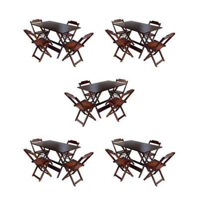 Kit 5 Conjuntos De Mesa Dobravel Com 4 Cadeiras De Madeira 120X70 Para Restaurante E Bar - Imbuia