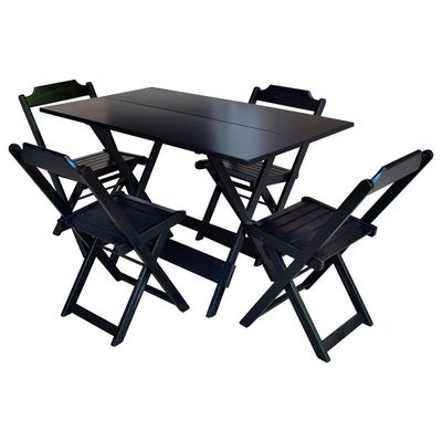 Conjunto Jogo De Mesa Com 4 Cadeiras De Madeira Dobravel 120X70 Preto - Preto