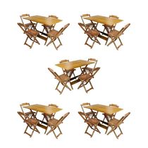 Kit 5 Conjuntos De Mesa Dobravel Com 4 Cadeiras De Madeira 120X70 Para Restaurante E Bar - Mel