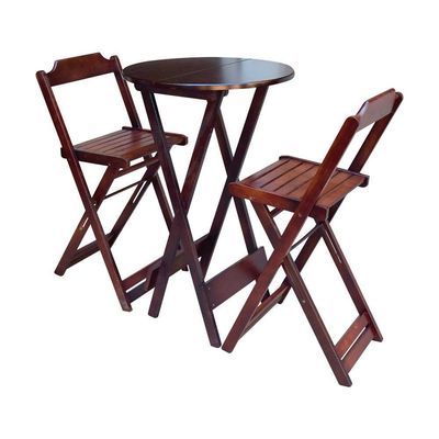 Conjunto Mesa Bistrô Com 2 Cadeiras De Madeira Dobravel Imbuia - Marrom