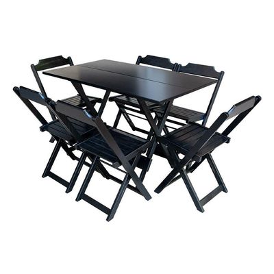 Kit 5 Conjuntos De Mesa Dobravel Com 6 Cadeiras De Madeira 120X70 Para Restaurante E Bar - Preto