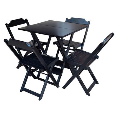 Jogo De Mesa Dobrável 70X70 Em Madeira Maciça Com 4 Cadeiras - Preto - Preto