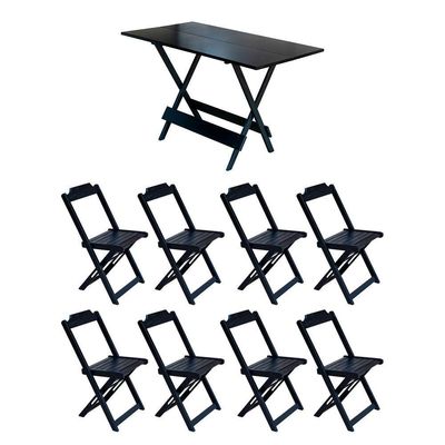 Conjunto Mesa De Madeira Dobravel 1,20X70 Preto 8 Cadeiras - Marrom