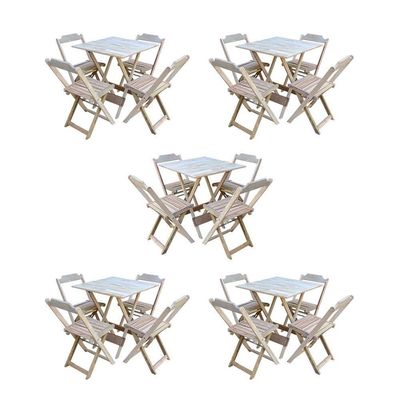 Kit 5 Conjuntos De Mesa Dobravel Com 4 Cadeiras De Madeira 70X70 Para Restaurante E Bar - Sem Pintur