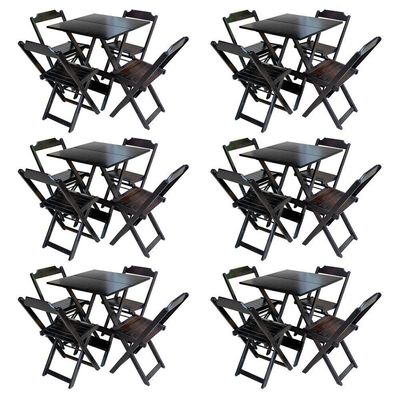 Kit 6 Conjuntos De Mesa Com 4 Cadeiras De Madeira Dobravel 70X70 Tabaco - Marrom
