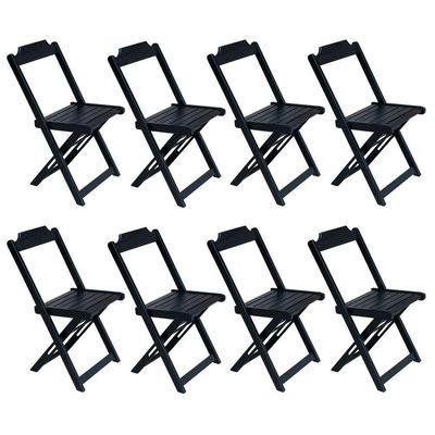 Kit 2 Jogos De Mesa Dobravel Com 4 Cadeiras Tampo Redondo 70X70 Preto - Preto