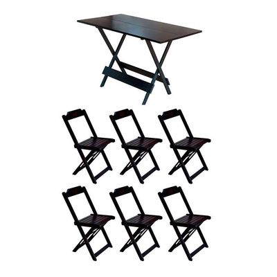 Conjunto Mesa De Madeira Dobravel 120X70 Tabaco 6 Cadeiras - Marrom