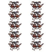 Kit 10 Jogos De Mesa Com 4 Cadeiras De Madeira Dobravel 70X70 - Imbuia - Marrom
