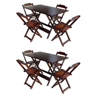 Kit 2 Jogos De Mesa Com 4 Cadeiras De Madeira Dobravel 120X70 - Imbuia - Marrom
