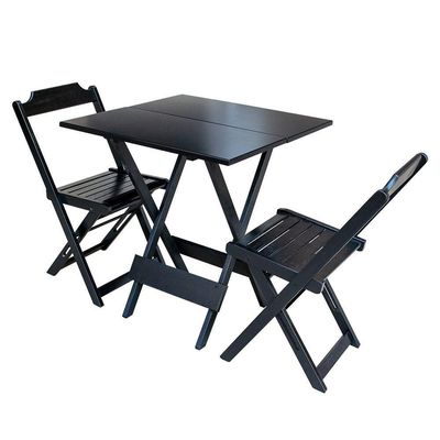 Jogo De Mesa Dobravel Com 2 Cadeiras De Madeira 70X70 - Preto - Preto