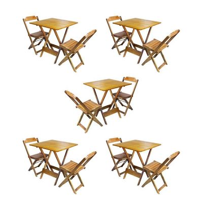 Kit 5 Jogos De Mesa Dobravel Com 2 Cadeiras De Madeira 70X70 Para Restaurante E Bar - Mel
