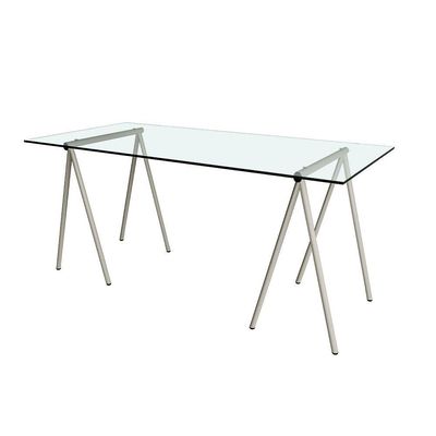 Escrivaninha De Vidro Itaim Cavalete Base Ferro Branco - Cor: Branco