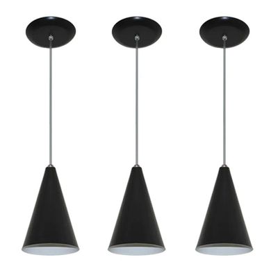 Lustre Pendente Balcão Cozinha Preto 03 Un