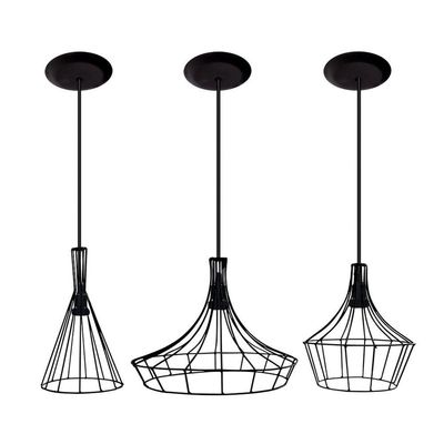 Lustre Pendente Aramado Preto 03 Un