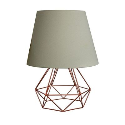 Abajur De Mesa Aramado Diamante Cobre Branco Cúpula Algodão Bivolt