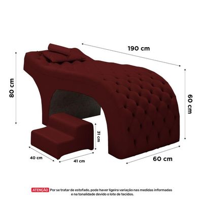 Maca Salão De Beleza E Puff 190X60Cm Suede Bordô