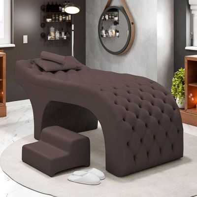 Maca Salão De Beleza E Puff 190X60Cm Suede Marrom
