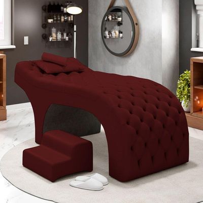 Maca Salão De Beleza E Puff 190X60Cm Suede Bordô