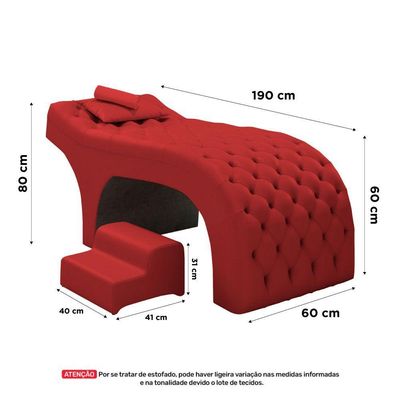 Maca Salão De Beleza E Puff 190X60Cm Sintético Vermelho