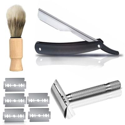 Kit Barbeador Profissional Navalha Pincel Barba + Lâminas