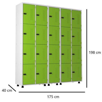 Armário Roupeiro Aço 20 Portas Academia Guarda Volume Trinco verde