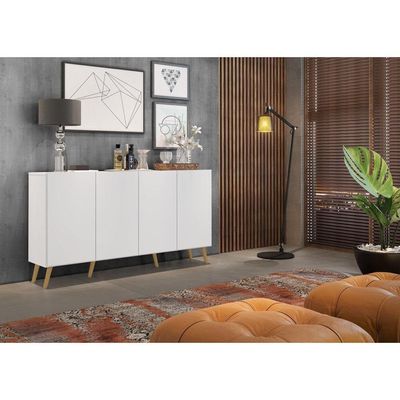 Aparador Buffet 4 Portas Multimóveis V3556 Branco/Natural