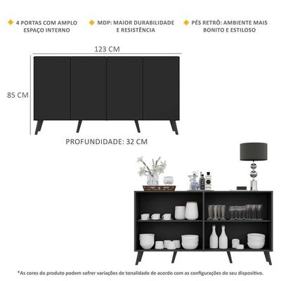 Aparador Buffet 4 Portas Multimóveis V3556 Preto