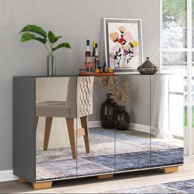 Aparador Buffet 4 Portas Multimóveis V3556 Rustic/Preto