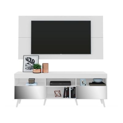 Rack com Painel Tv até 65" com Espelho Pés Retrô Multimóveis