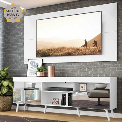 Rack com Painel Tv até 65" com Espelho Pés Retrô Multimóveis