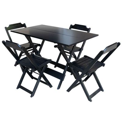 Kit 5 Conjuntos De Mesa Dobravel Com 4 Cadeiras De Madeira 120X70 Para Restaurante E Bar - Preto