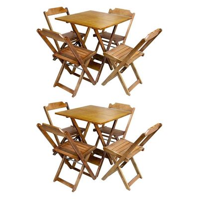 Kit 2 Jogos De Mesa Com 4 Cadeiras De Madeira Dobravel 60X60 - Mel - Amarelo