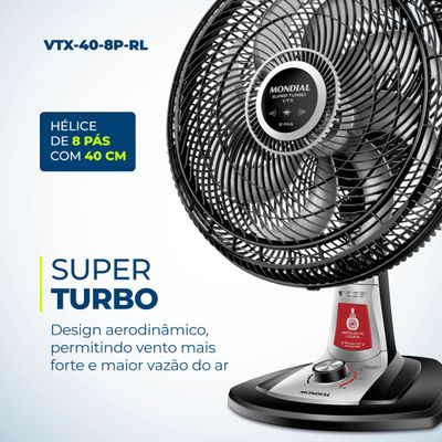 Ventilador de Mesa Mondial Turbo 8 Pás 40 cm Repelente Líquido VTX-40-8P-RL 110V