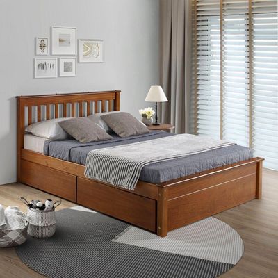 Conjunto Cama Casal Inglesa Com Dois Gavetões Em Madeira Maciça Mv Outlet Mel