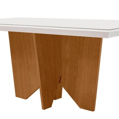 Mesa Para Sala De Jantar Evora 180cm Em Mdf E Vidro Off White/ Imbuia/ Serig. Off
