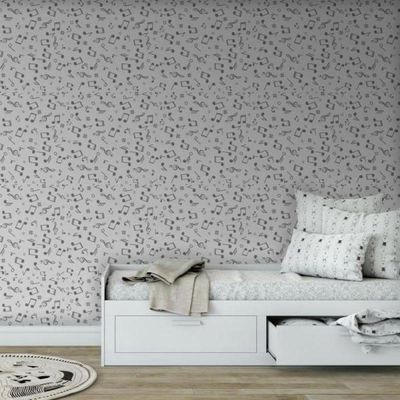 Papel De Parede Kids Notas Musicais Cinza